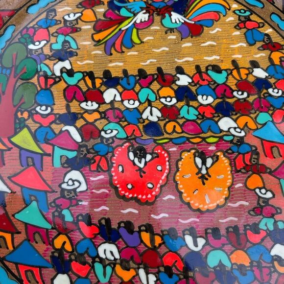 Beautiful 16” Mexican Folk Art Plate Pottery Wall Hanging Colorful Teracotta - Picture 5 of 16